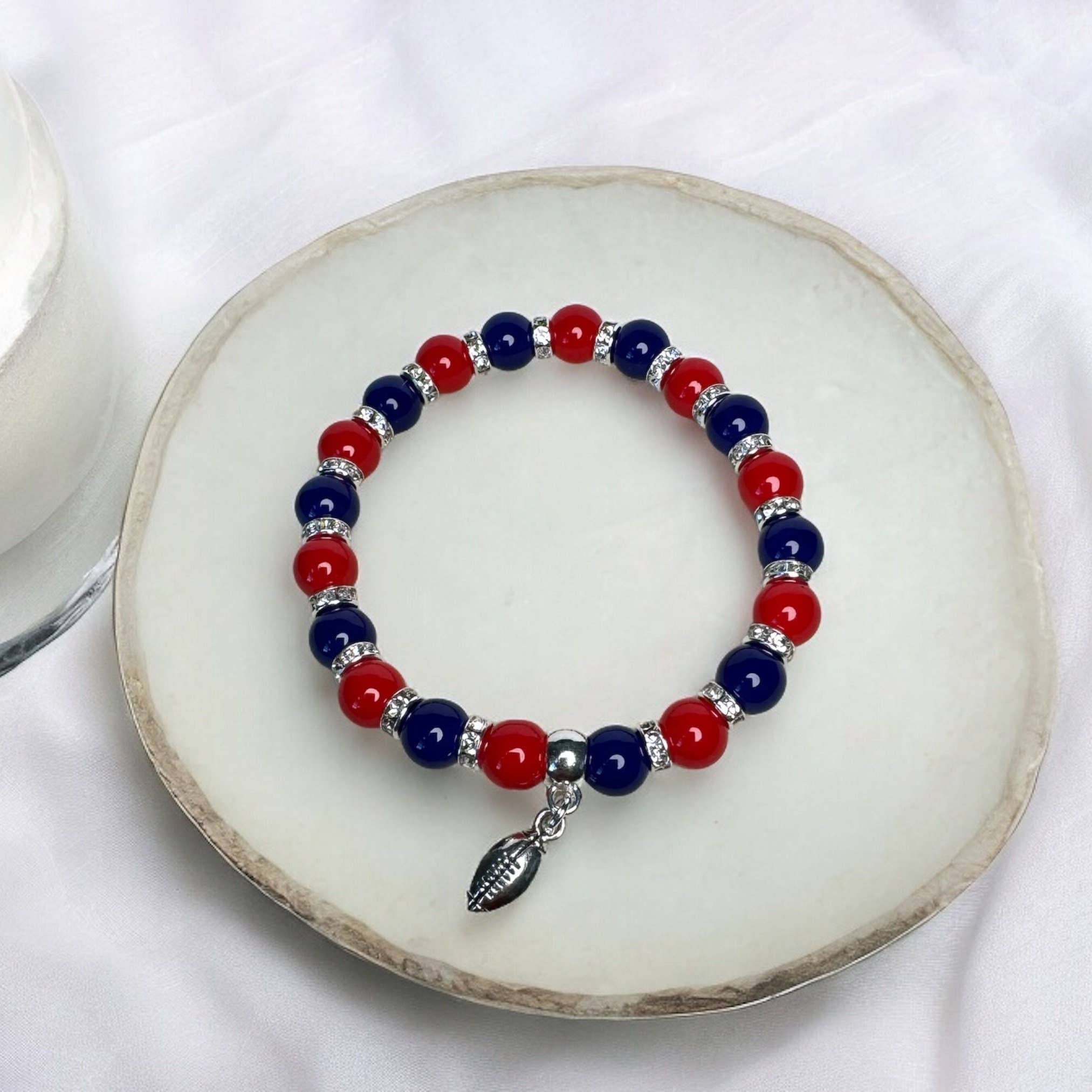 Fish Towne Designs, LLC - Wholesale Beaded Bracelet - Red and Blue Glass Bead Game Day Bracelet4