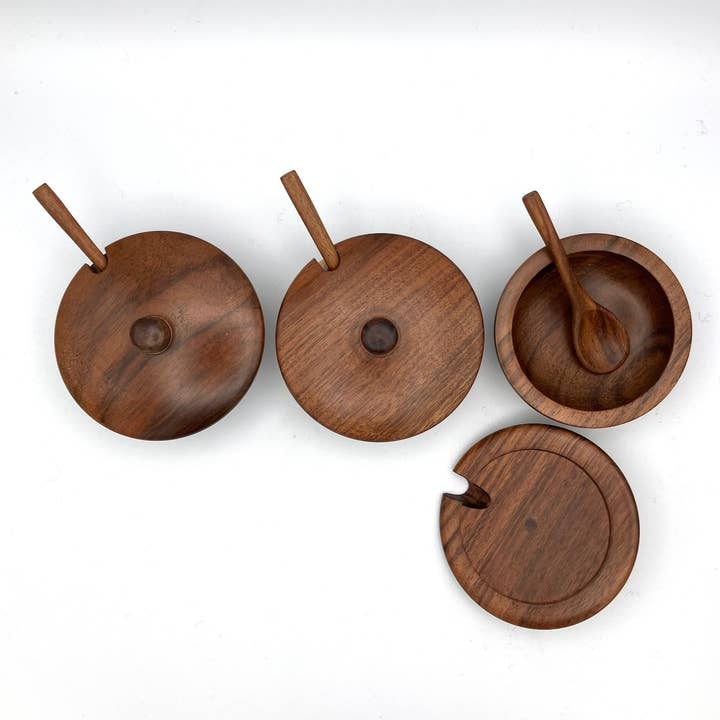 Women of the Cloud Forest - Wholesale Condiment/Dip Bowl - Tropical Hardwood Spice Bowl with Spoon and Lid