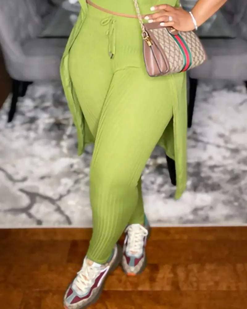 Fashion Combination - Wholesale Top & Pant Set (NOT Loungewear) - Women's - Solid Color Ribbed Knit Two-Piece Set for Women7