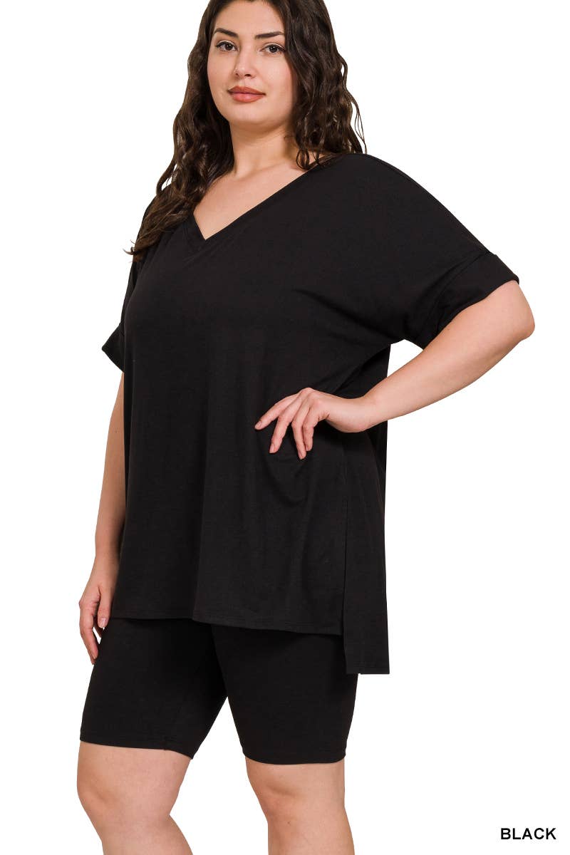 Vanilla Monkey - Wholesale Top & Pant Set (NOT Loungewear) - Women's - Plus Brushed Dty Microfiber V-neck Top And Biker1