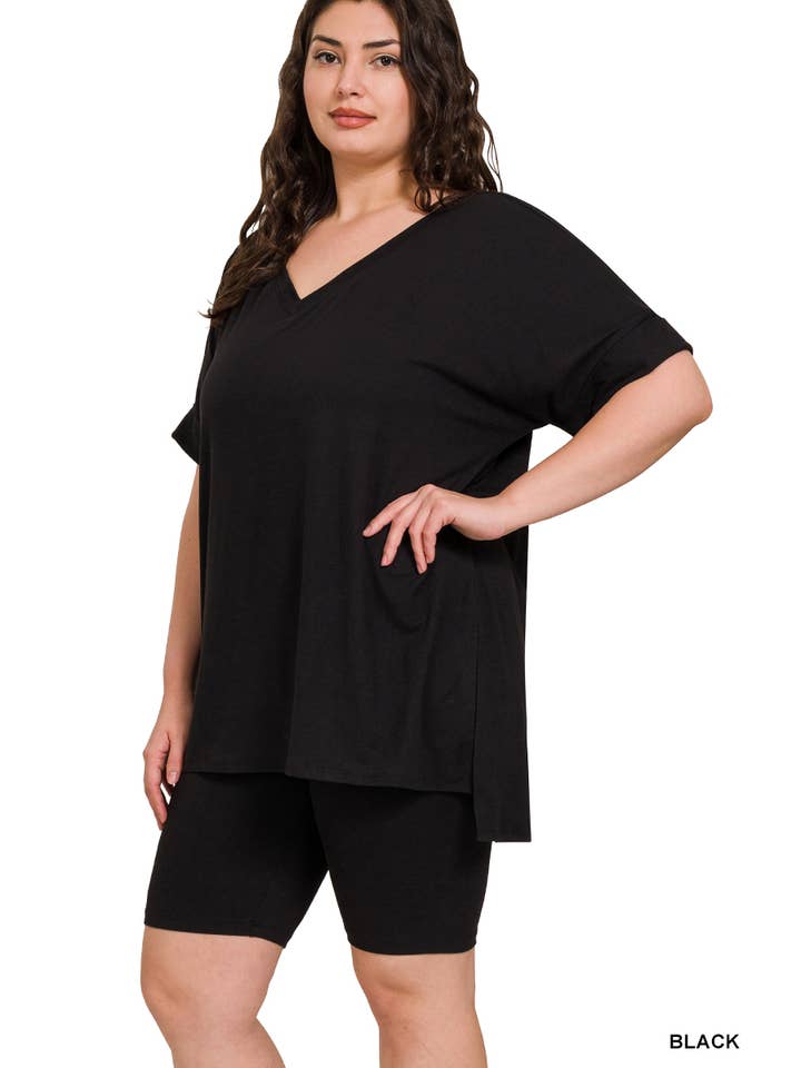 Vanilla Monkey - Wholesale Top & Pant Set (NOT Loungewear) - Women's - Plus Brushed Dty Microfiber V-neck Top And Biker1