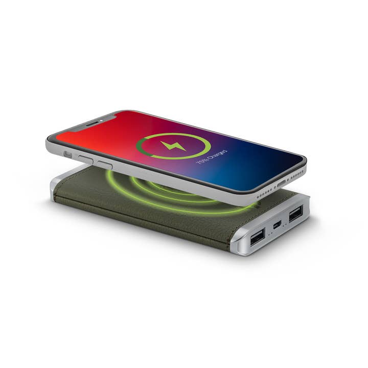 PhunkeeTree - Wholesale Portable charger - Grey - Leather 5K Wireless Charging Power Bank4