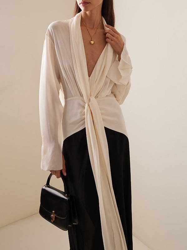 NERO BIANCO Abiti da sera maxi abiti da sera con scollo a V a maniche lunghe in vendita all'ingrosso su Faire4