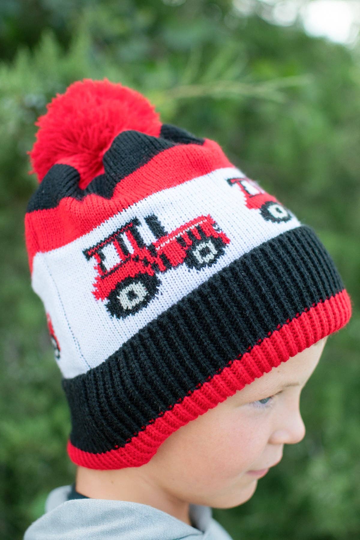 American Farm Company - Wholesale Beanie - Kids - Red Tractor Knit Pom Beanie - Youth3