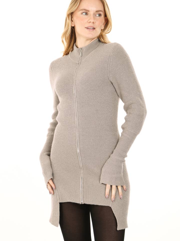 Vestido Mini de Malha Canelada com Fecho de Correr e Bainha Quadrada KC33029 por atacado de Beulah Style