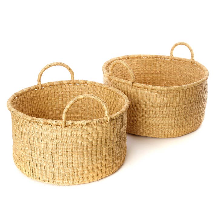 Swahili | AFRICAN MODERN - Wholesale Basket - Set of Two Natural Woven Grass Floor Baskets