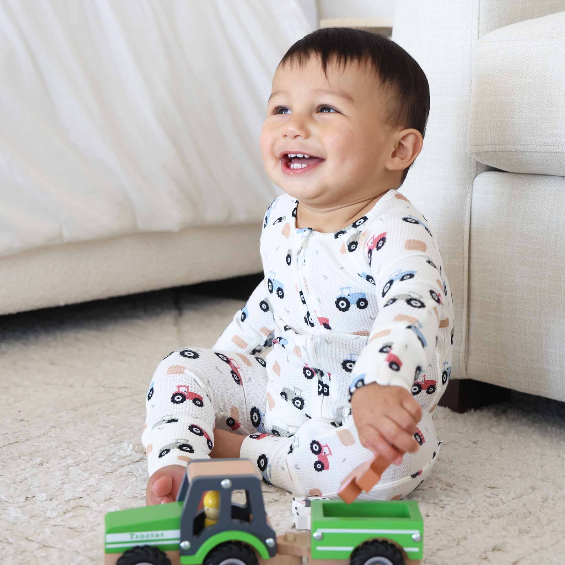 Caden Lane - Wholesale Jumpsuit - Baby - Little Farmer Bamboo Waffle Convertible Zip Romper3