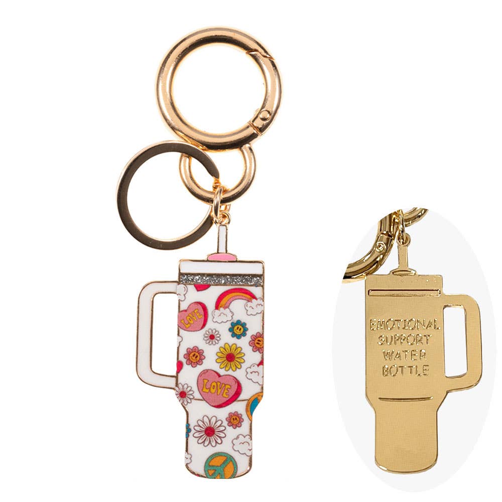 Sensibling Corp. - Wholesale Keychain - Women's - Enamel Floral Tumbler Back Engraved Keychain Bag Charm4