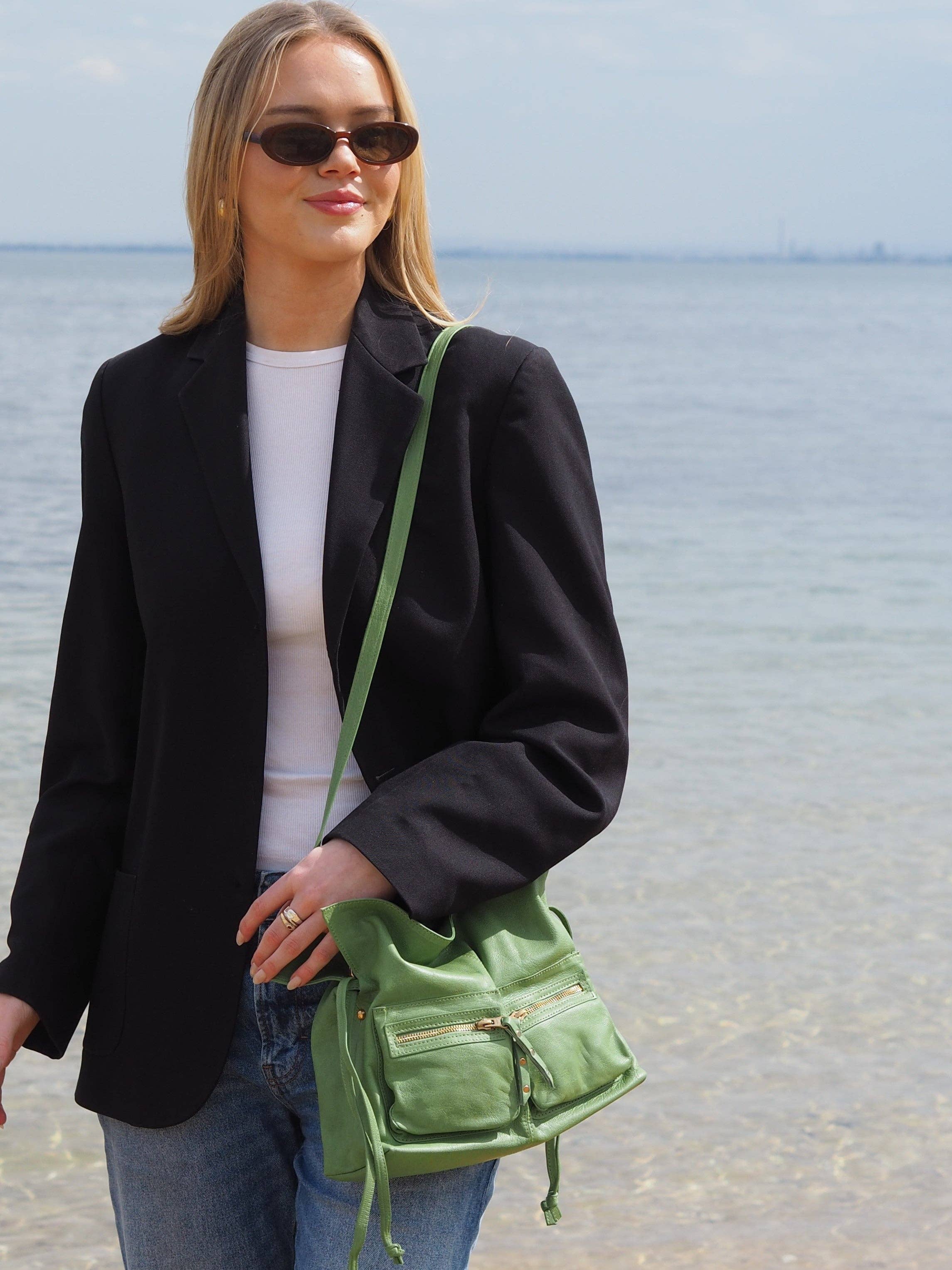 Cadelle Leather - Wholesale Crossbody Bag - Women's - Jillian Drawstring Crossbody | Moss Green2