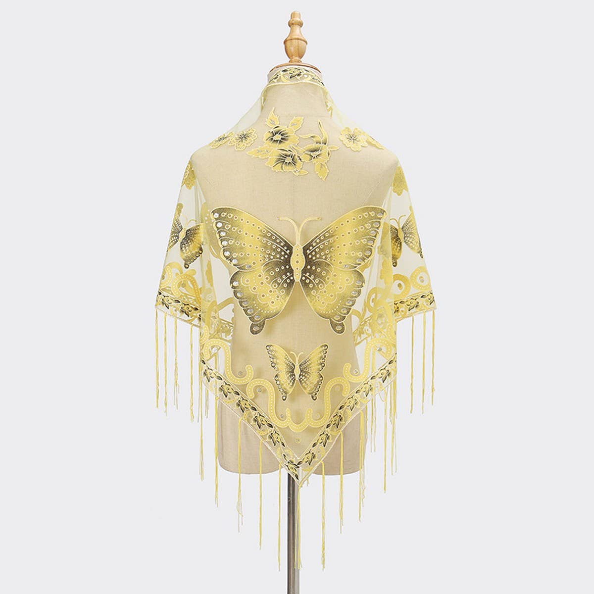 ACCITY - Wholesale Wrap - Women's - LACE BUTTERFLY EMBROIDERED TRIANGLE SHAWL_CWMM199412