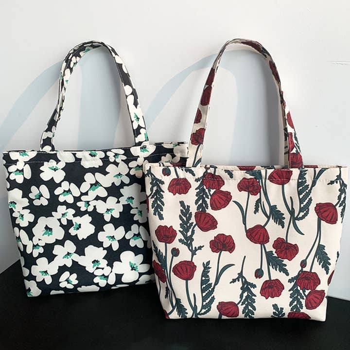 CANVAS TOTE BAGS WITH FRESH FLORAL PLAID_CWAB2047 for wholesale by ACCITY