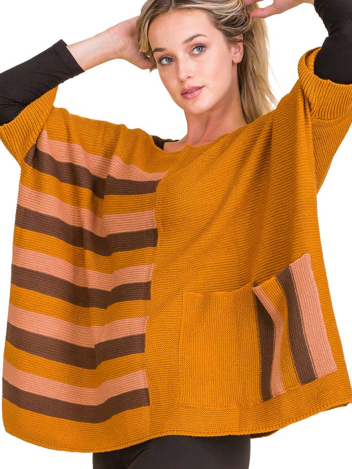 Retro trui met ribbelsluiting en halve strepen en 3/4 mouwen voor wholesale door Cap Zone