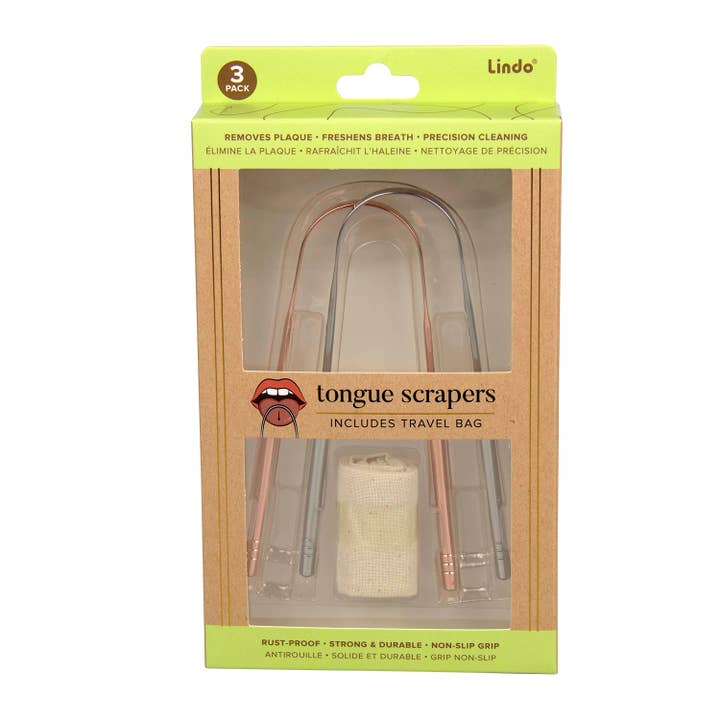 Lindo - Vente Gratte-langues - Grattoir à langue Lindo (Duo) avec sacs de voyage - 3 pièces/paquet