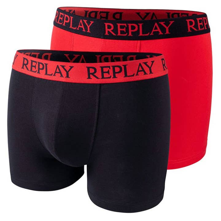 Pack de 2 boxershorts Replay para homem, vermelho e preto por atacado de NHP International