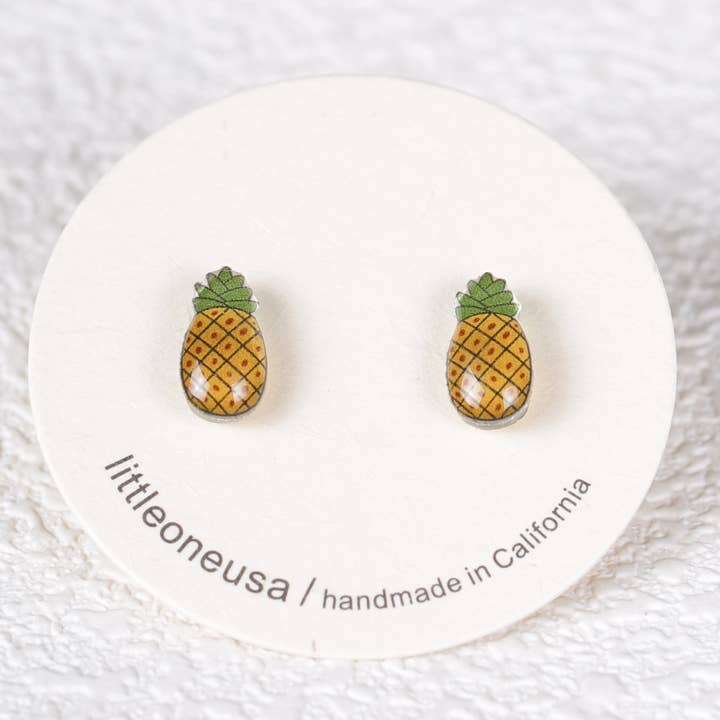 Clous d'oreille en titane avec fruits d'ananas pour la vente par littleoneusa