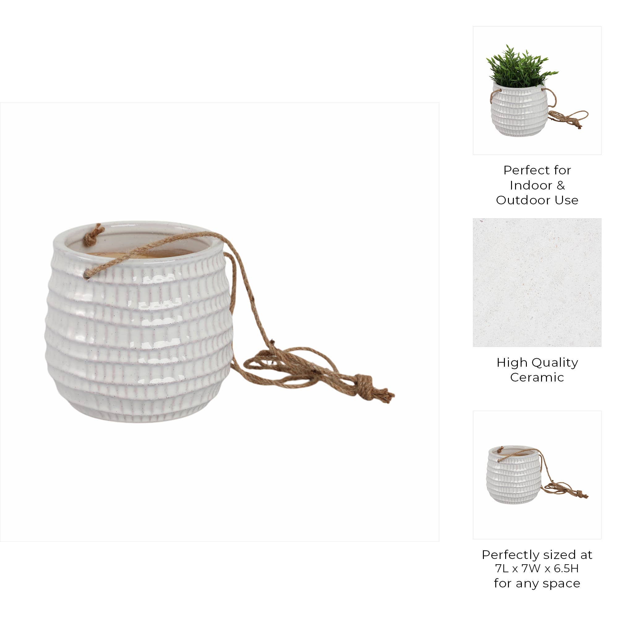 Sagebrook Home - Wholesale Hanging Planter - Ivory 6 in. Ceramic Round Dimpled Garden Hanging Planter2