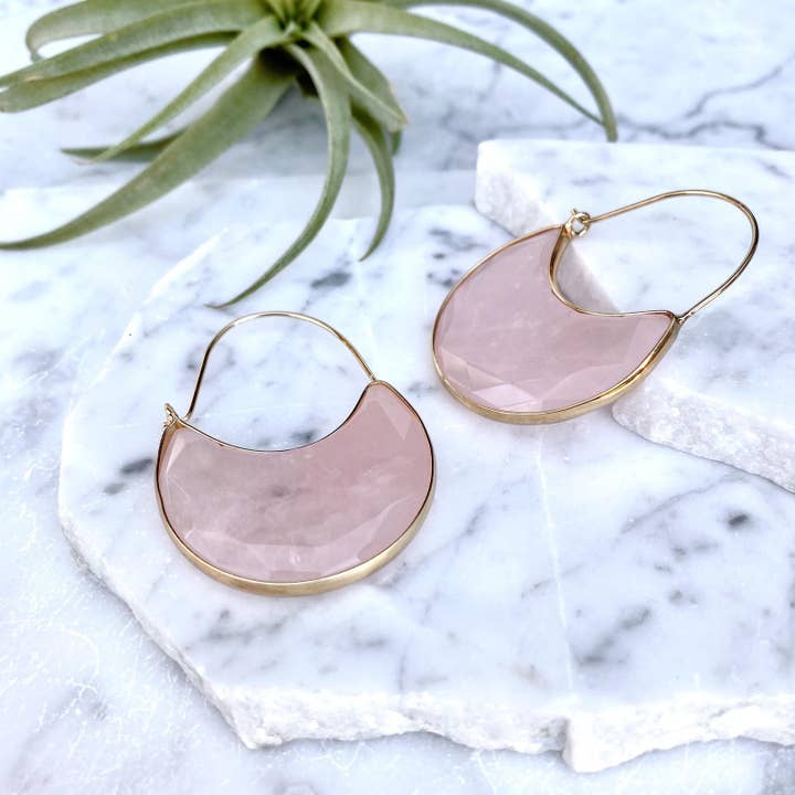 rose quartz hoop earring for wholesale by minor metal jewelry