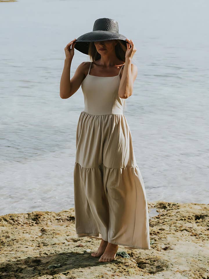 Island Luxe Serena Maxi Dress in Natural for wholesale by WALLIS AND JAZZ