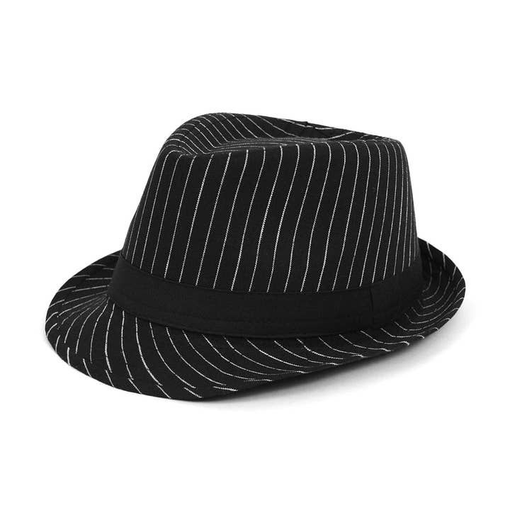 Fall/Winter Black Trilby Fedora Hat with White Pinstripes for wholesale by Selini New York
