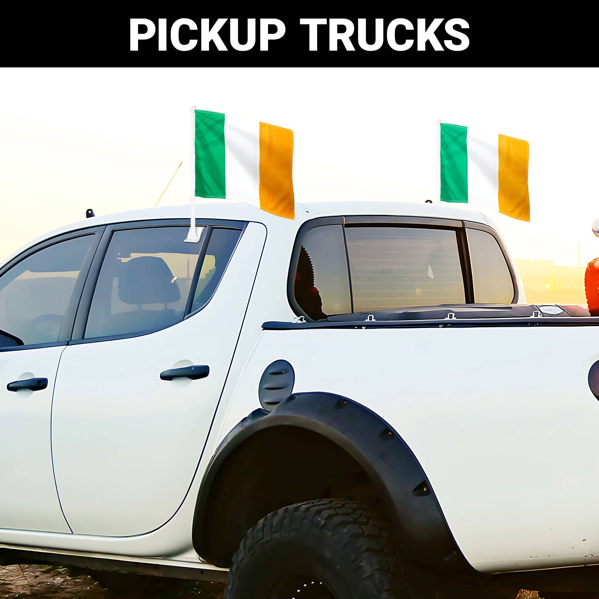G128 - Wholesale Flag - G128 2 Pack: Ireland Irish Car Flag | 11x17 In | Double LiteWeave Pro Series Double Sided Printed 150D Polyester | Flagpole Included | Perfect for Festival Celebrations, Parades4
