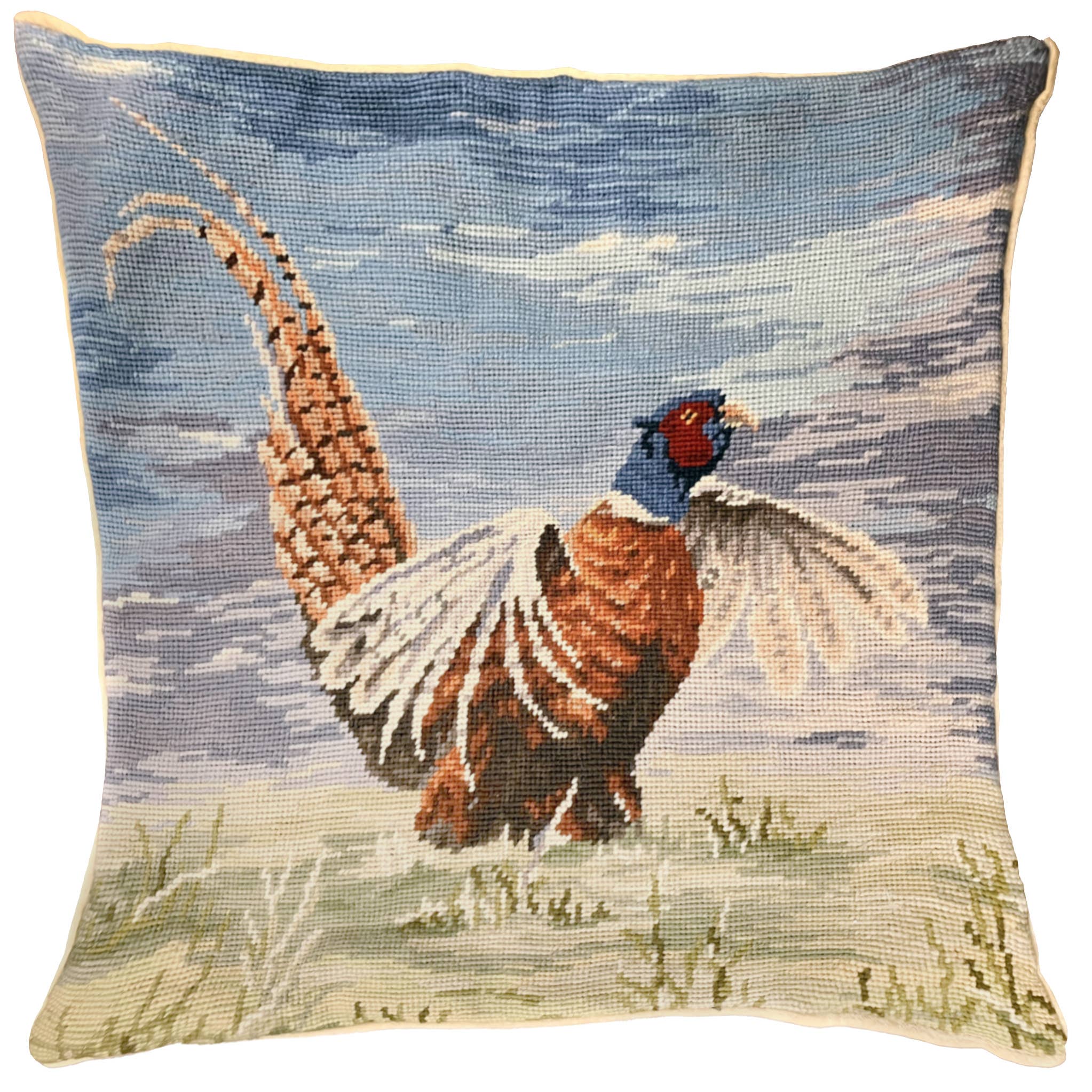 Michaelian Home/India Overseas Traders, Inc. - Wholesale Throw/Decorative Pillow - Winter Pheasant Needlepoint Pillow 18" X 18" 0