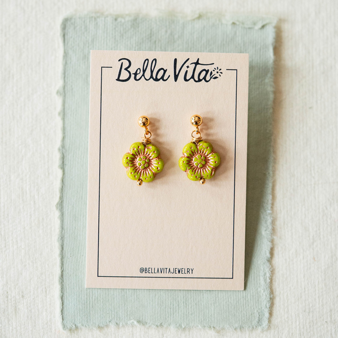 Bella Vita Jewelry - Wholesale Dangle Earrings - Flower Power | Glass Flower Bead Post Earrings1