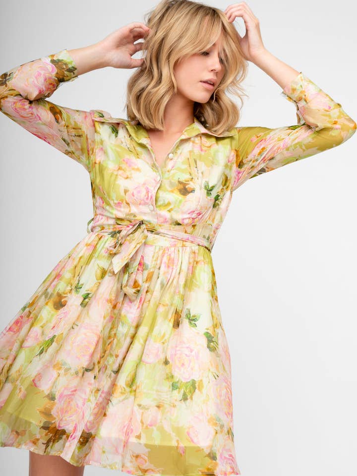 Sazan Print Dress in Limelight for wholesale by FLORA by Alexandria