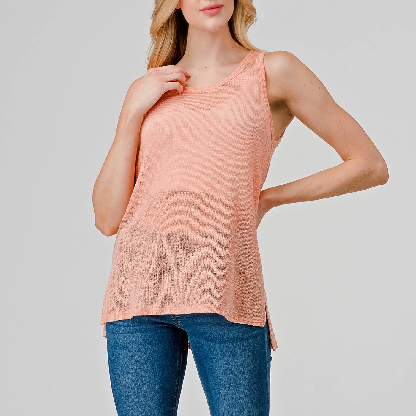 Heimious - Vendita all'ingrosso Canotta - Donna - Canotta Slub Texture con spacchi laterali, T4676