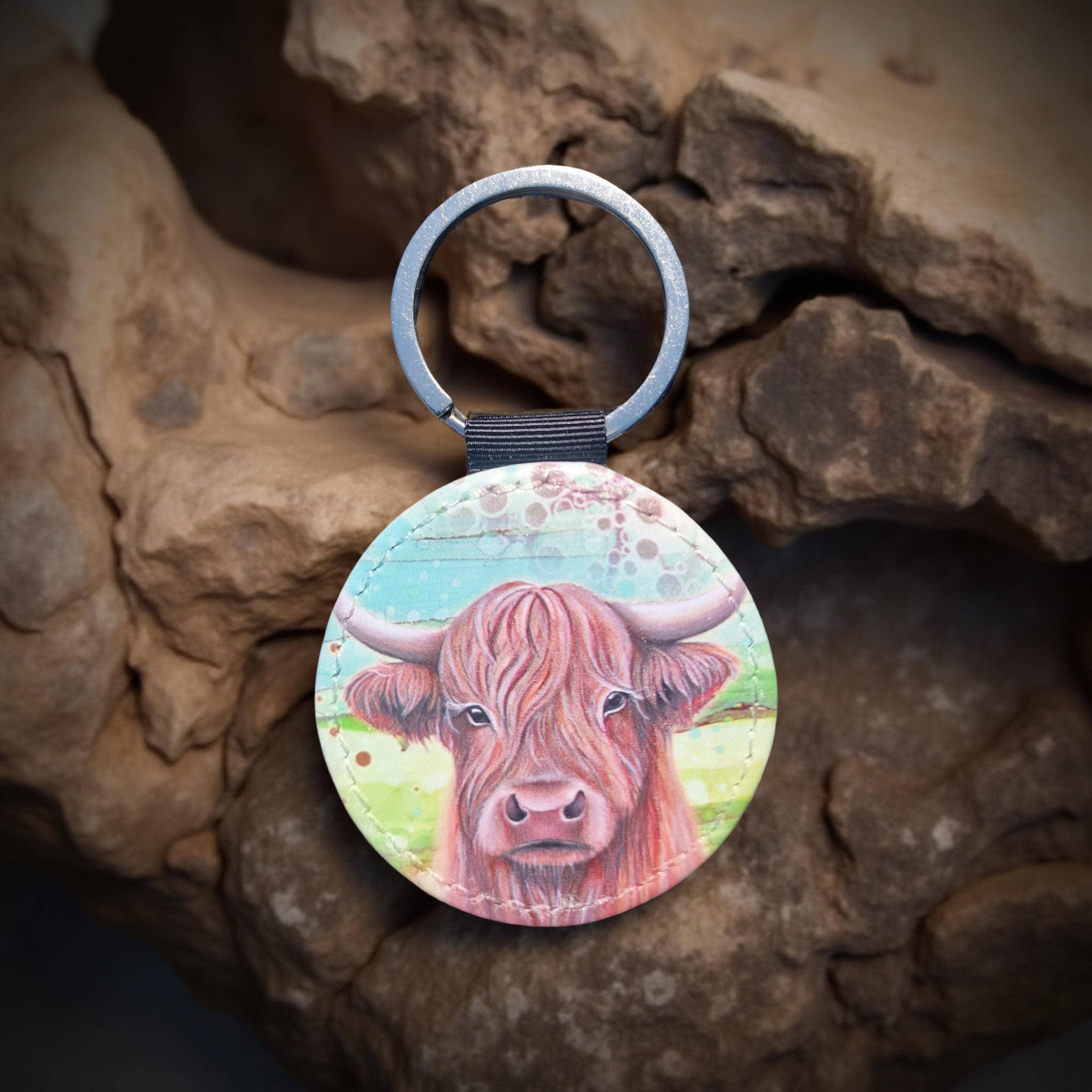 By Jo Crafts – wholesale Keychain – Unisex – 04-KR - Highland Cow Faux Leather Keyring1
