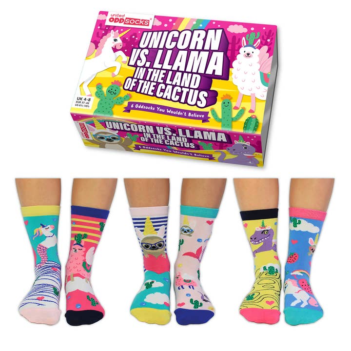 UNICORN LLAMA| 6 Odd Socks Gaveæske - United Oddsocks for engroshandel hos Sock Academy
