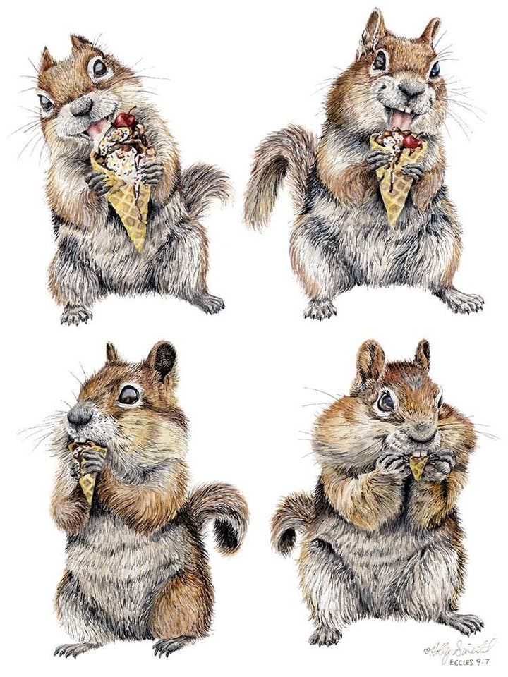 Impression d'art signée et archivale d'une aquarelle de crème glacée à l'écureuil pour la vente par Holly Simental
