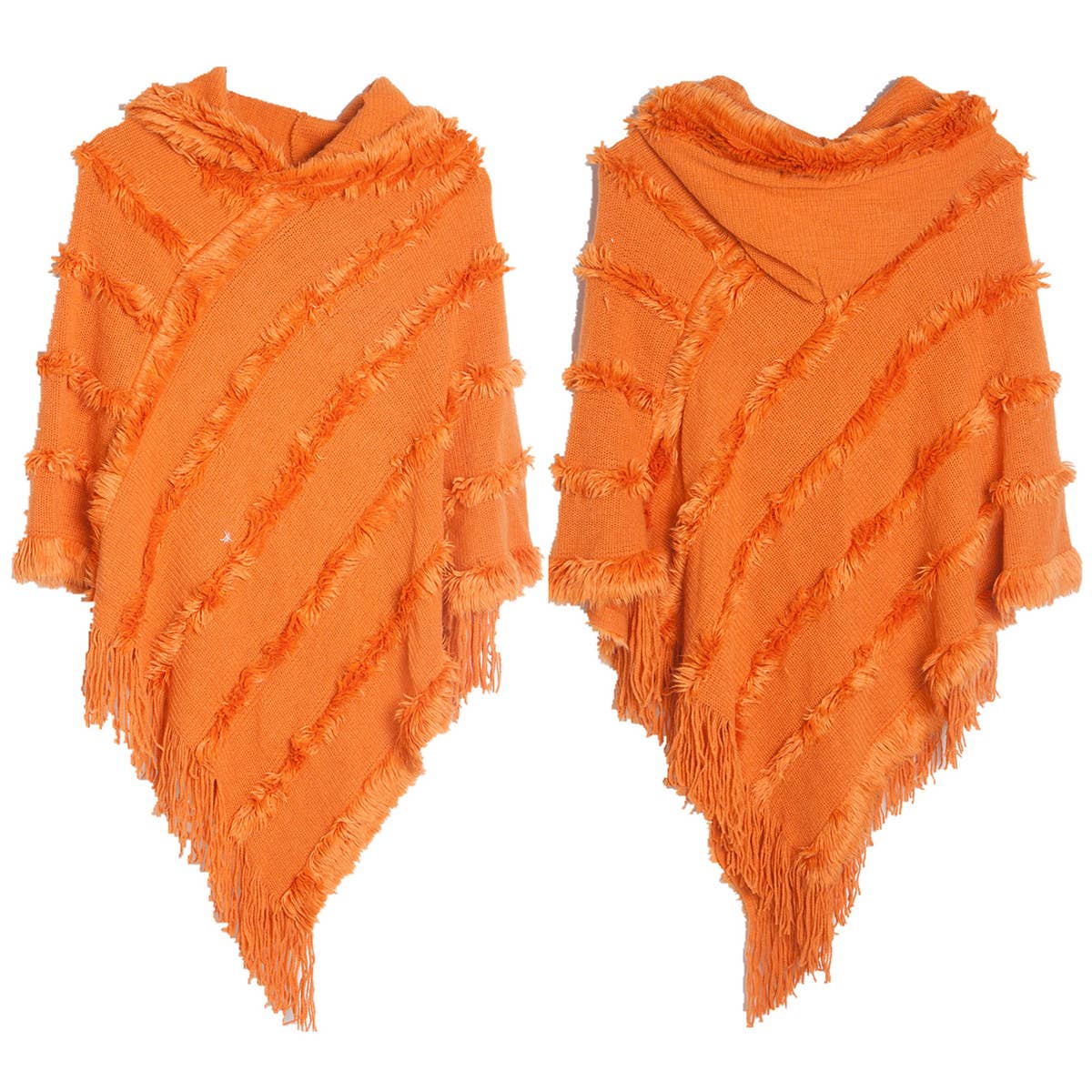 ACCITY - Wholesale Cape - Women's - HOODED CAPE WITH FRINGED HEM SCARVES_CWASC01185