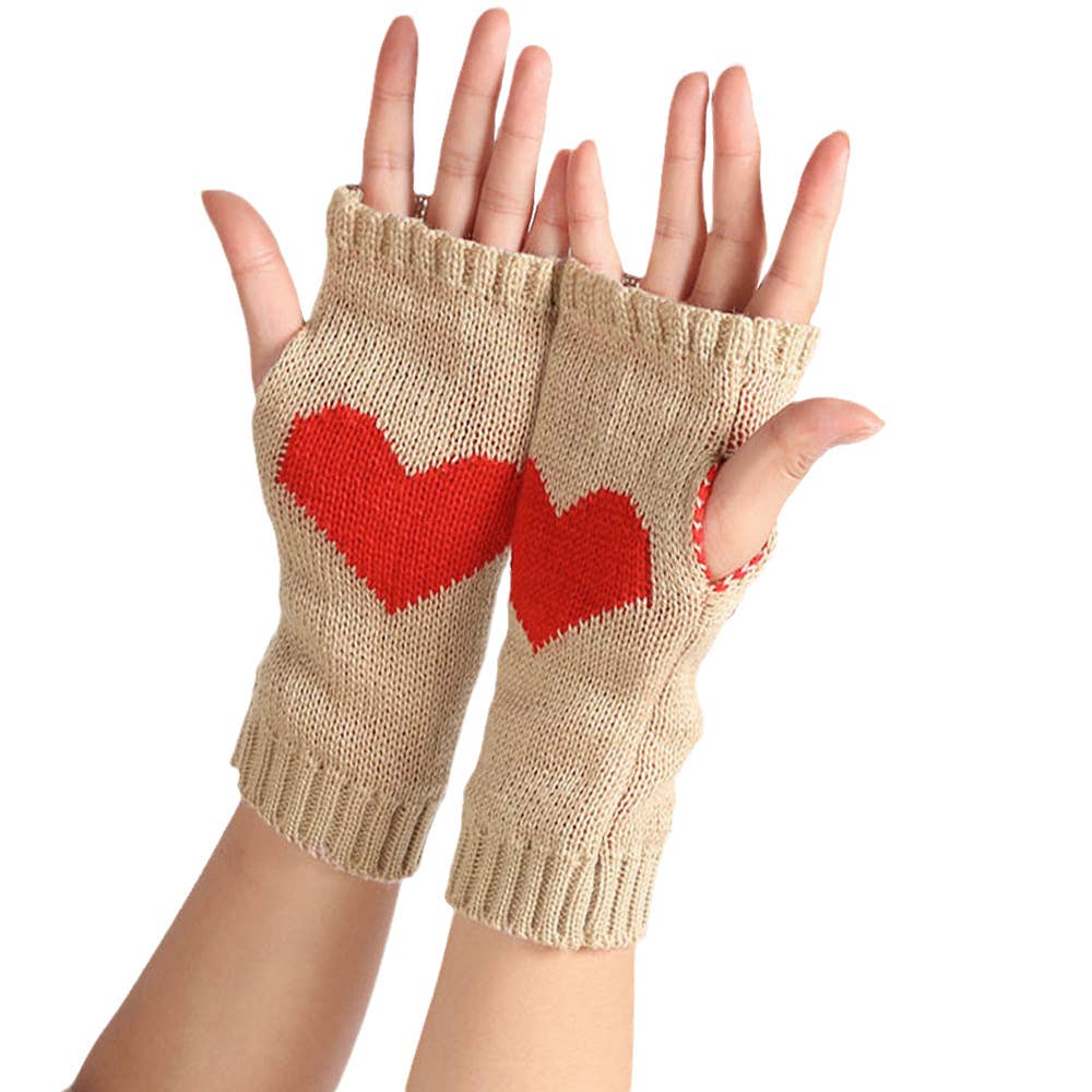 MKS America - Wholesale Gloves - Women's - Peach Heart Pattern Half-Finger Gloves6