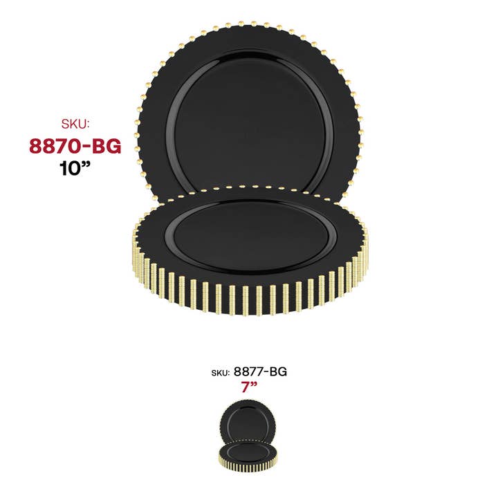 Smarty had a Party – wholesale Dinner plate – 10" Black w/ Gold String Plastic Dinner Plates - 10 pcs
