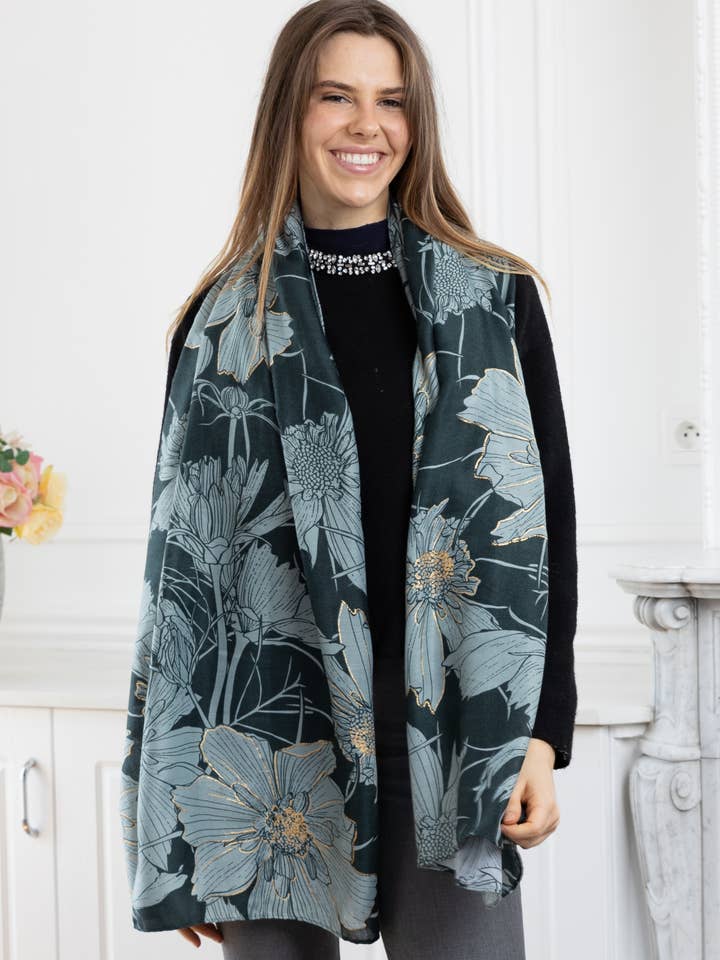 HH-312 Printed scarf with floral pattern and gilding for wholesale by LINETA