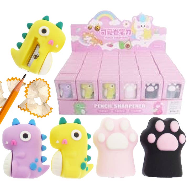 Cap Zone - Wholesale Retailer Display - Paper & Novelty - Dino & Animal Paw Pencil Sharpener Collection