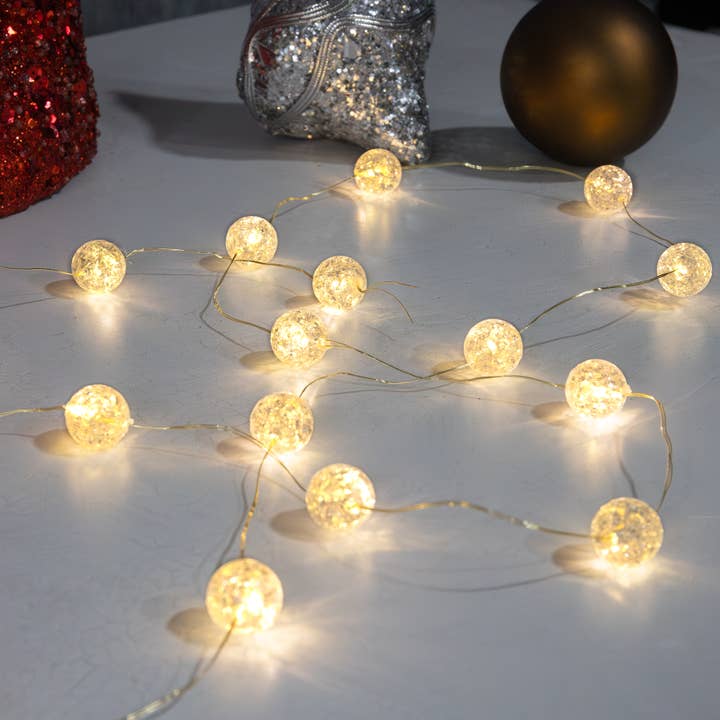 LumaBase - Wholesale String Lights - Battery Operated Crackle String Lights, Warm White-Set of 22