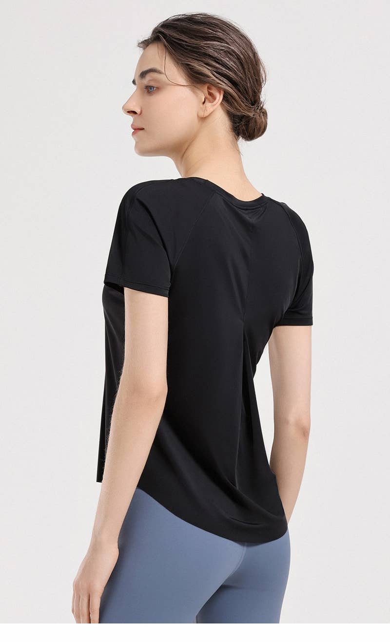 ELKLENS – wholesale Sportöverdel – Dam – Loose Cool Feel Yogakläder Träningskläder med rynkor2