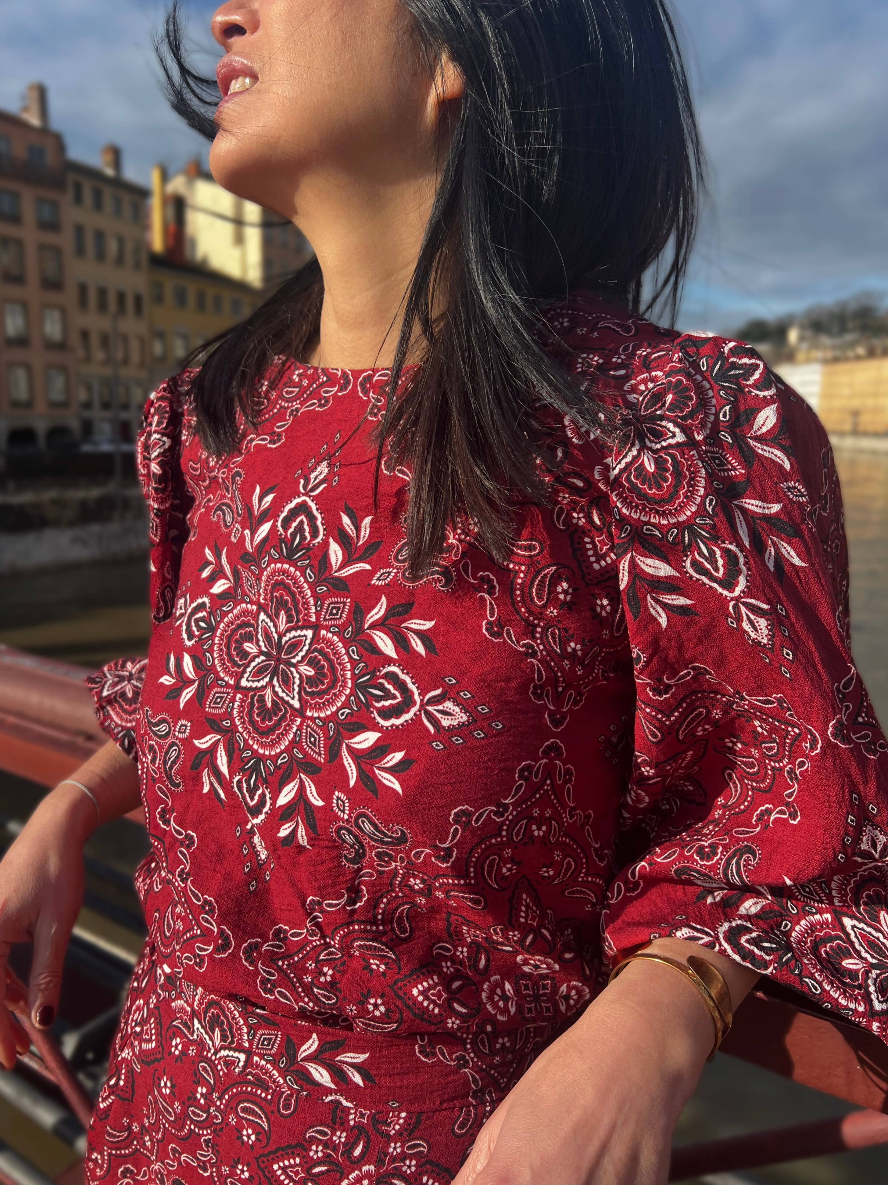 MY DRESS MADE - Wholesale T-Shirt - Women's - Scarlett bandana slub viscose fabric - printed in France6