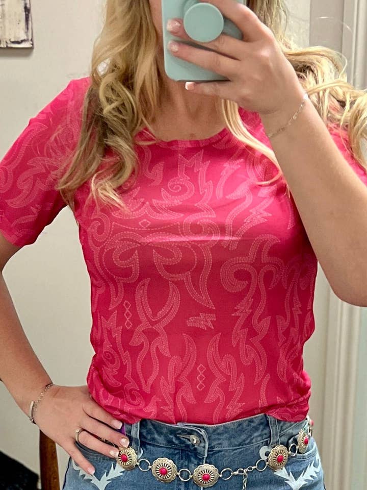 Red Western Girls Mesh T Shirt for wholesale on Faire6