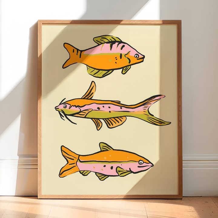 3 Fish Colourful Art Print | 8"x10" Wildlife Illustration for wholesale by Brush & Bird Paper Co.