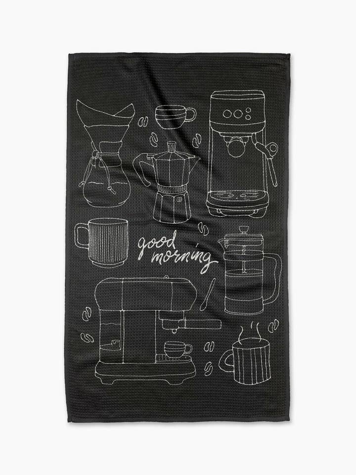 Good Morning Coffee Tea Towel for wholesale by Geometry