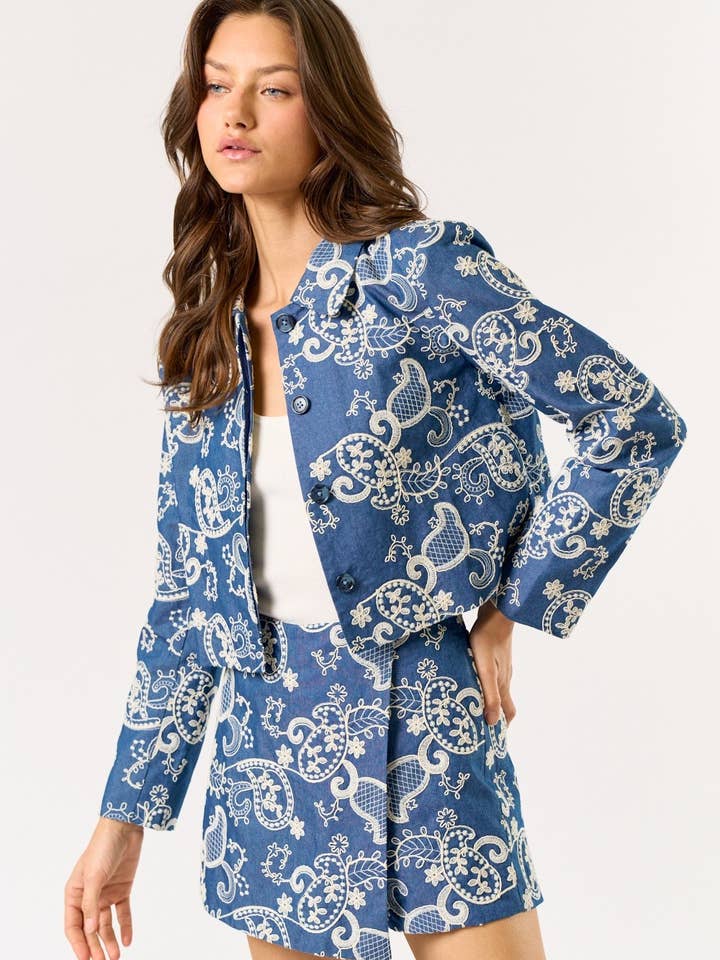 Veste en jean à broderie florale et boutons ILT5721 pour la vente par Lalavon