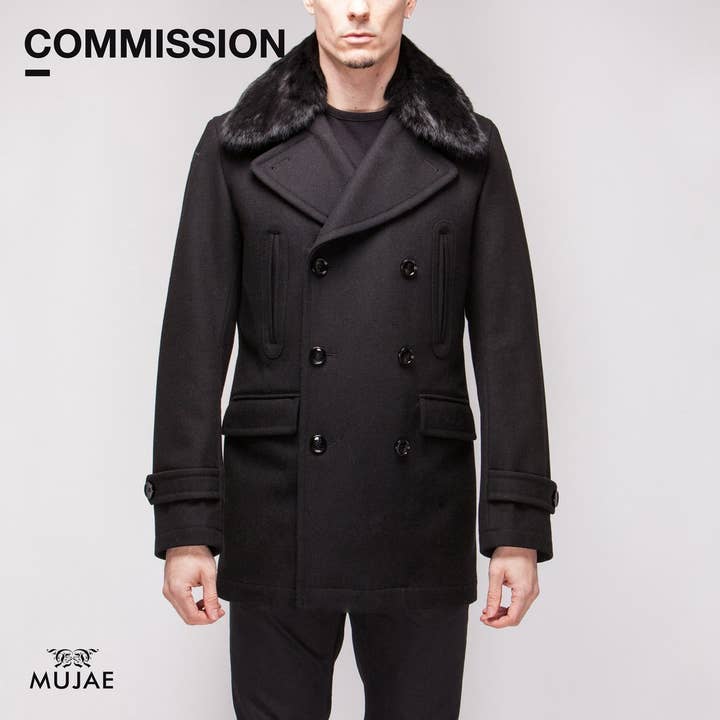 Commission - Rabbit Fur Top Collar Wool PeaCoat for wholesale by Mujae