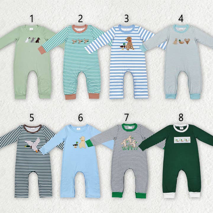 Aier Wholesale - Wholesale Jumpsuit – Baby - Sibling Baby Infant Boys Embroidery Hunting Long Sleeve Rompers8