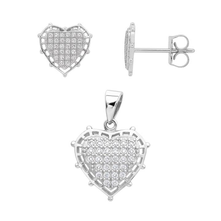 Sterling Silver CZ Pave Heart Pendant/Earrings Set for wholesale by Atlanta Jewelers Supply