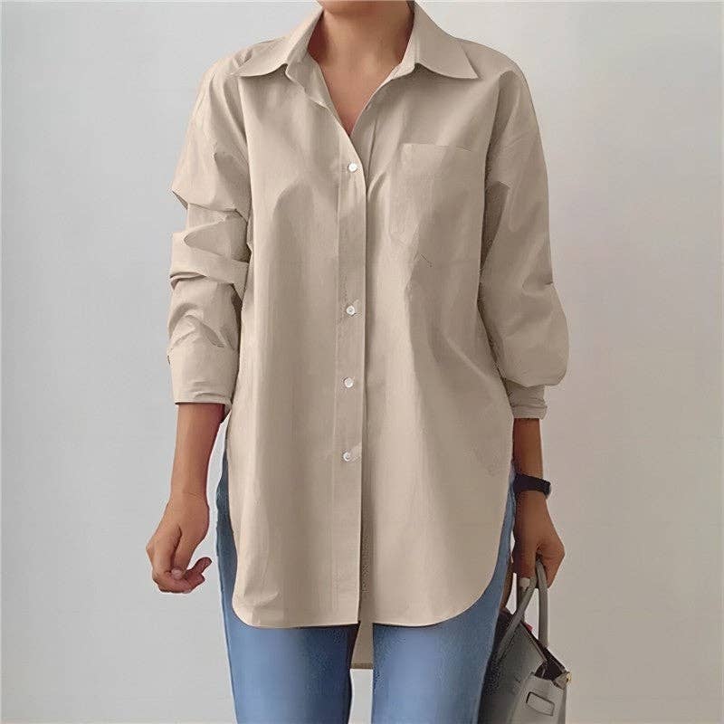 UZ Wholesale Store – wholesale Buttoned-down shirt – Women's – Lapel Split Hem Long Sleeve Shirt in Solid Color6