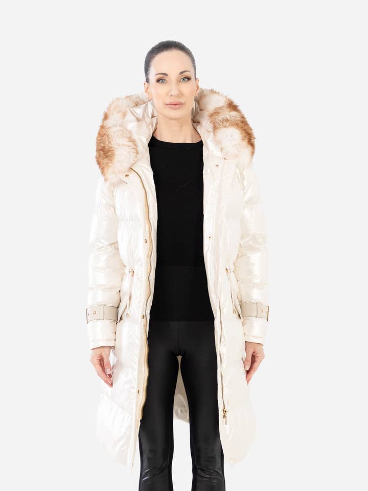 white ALBA Parka Puffer Coat With Detachable Natural Fur Collar for wholesale on Faire2