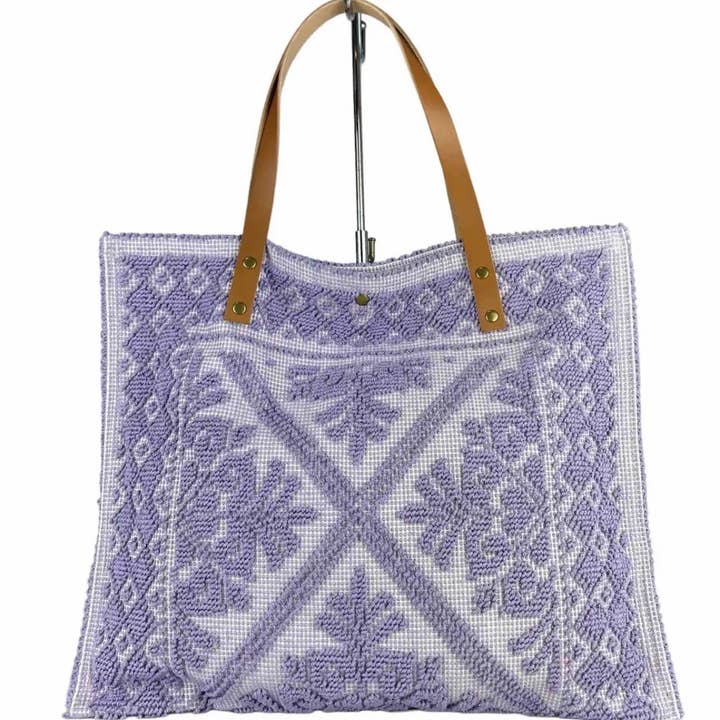 JIJOU CAPRI - Wholesale Tote Bag - Women's - MICA Canvas Woven Pattern Large Tote Bag Leather Strap