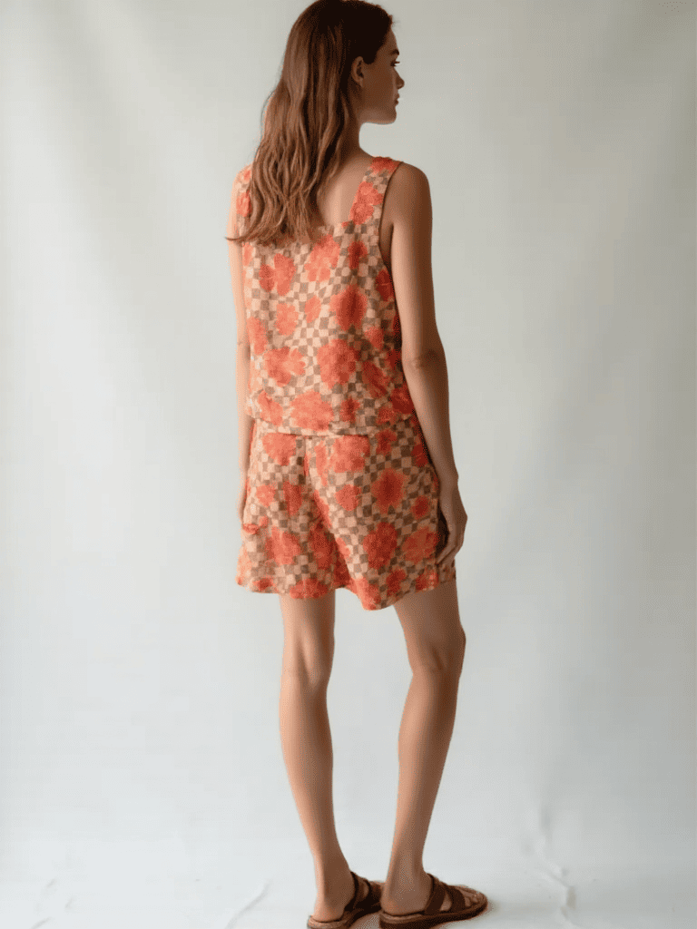 Ariastop.com corporation - Wholesale Lounge Set - Women's - Orange Cotton Jute Floral Co-Ord Set for Women8